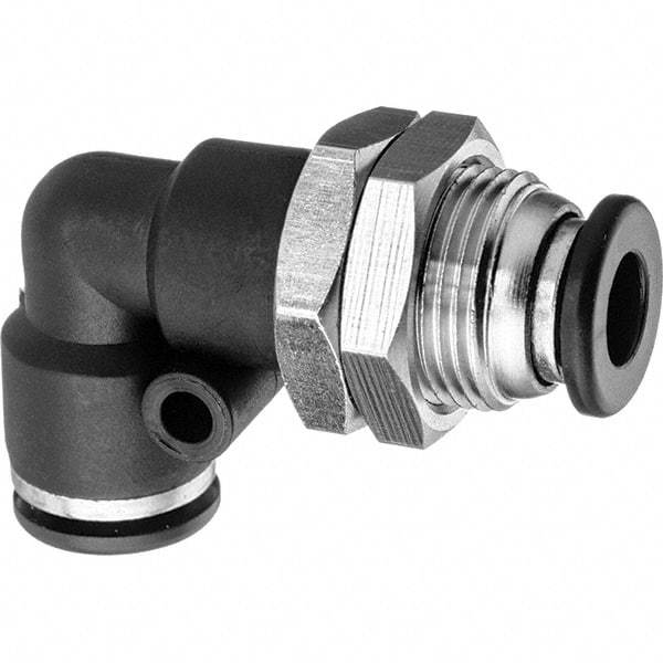 Value Collection - 3/8" OD, Nylon Push-to-Connect Bulkhead Union Elbow - 150 Max psi, Black - Top Tool & Supply