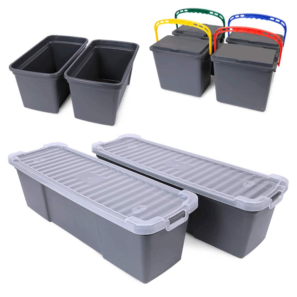 O-Cedar - Janitor Carts & Caddies; Type: Storage Buckets for Microfiber Cleaning Cart ; Material: Plastic ; Width (Inch): 11 ; Length: 27 (Inch); Additional Information: Comes With (4)5.5 Qt; (2)9 Qt; (2)18 Qt Buckets With Lids ; Color: Gray - Exact Industrial Supply