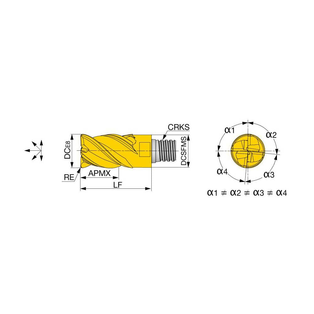 Corner Radius End Mill Head: 4 Flutes S08, TiAlN Coated, Series VEH