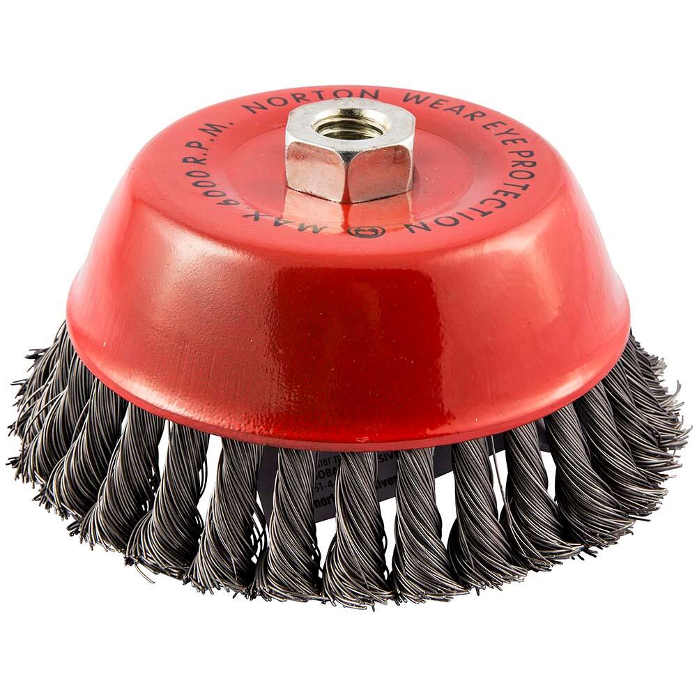 Norton - 6" Diam 5/8-11 Threaded Arbor Carbon Steel Fill Cup Brush - Top Tool & Supply