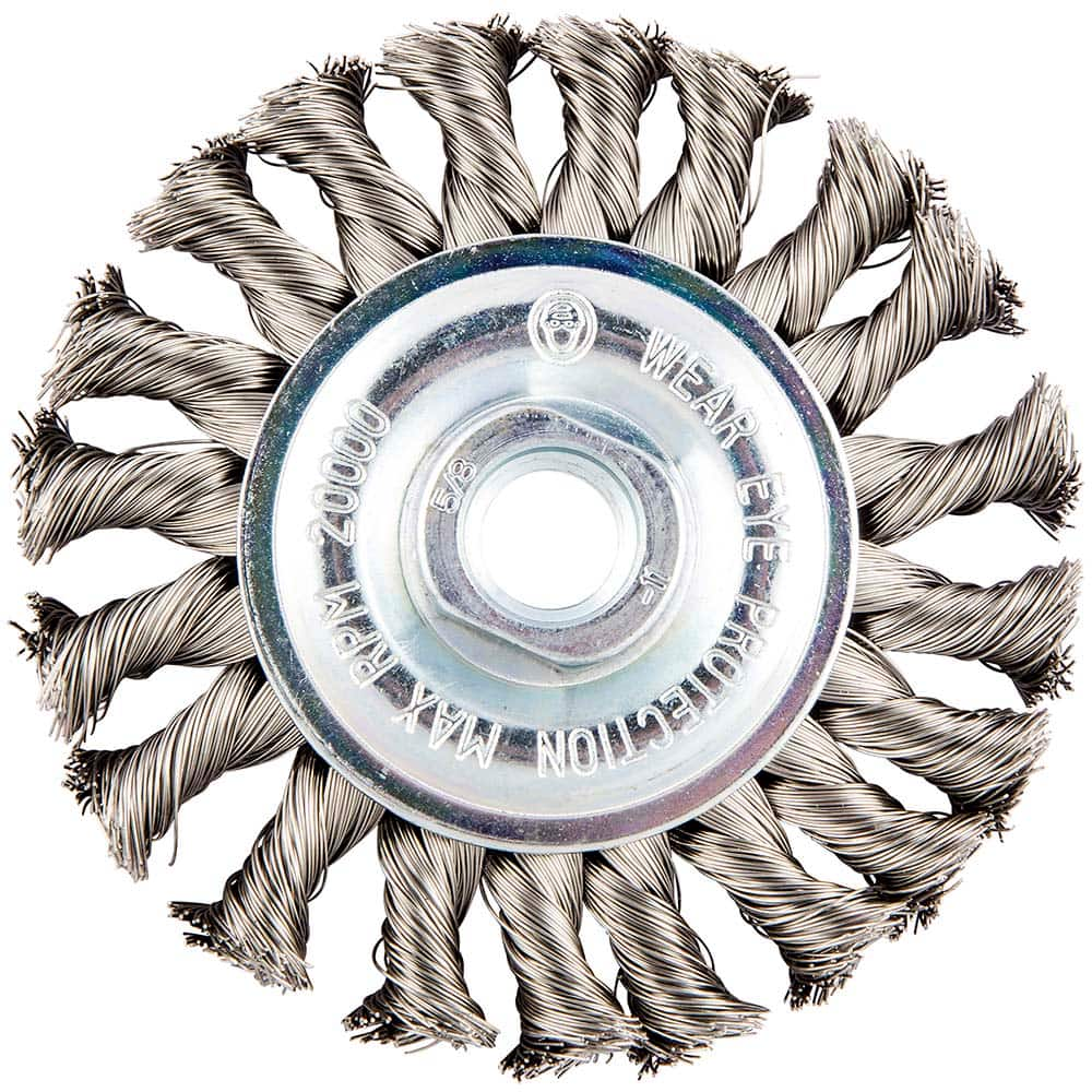 Norton - 4" OD, 5/8-11 Arbor Hole, Knotted Stainless Steel Wheel Brush - Top Tool & Supply