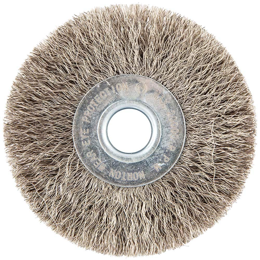 Norton - 3" OD, 1/2" Arbor Hole, Crimped Stainless Steel Wheel Brush - Top Tool & Supply