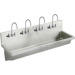 ELKAY - Stainless Steel Sinks Type: (4) Person Wash-Station w/Manual Faucet Outside Length: 96 (Inch) - Top Tool & Supply