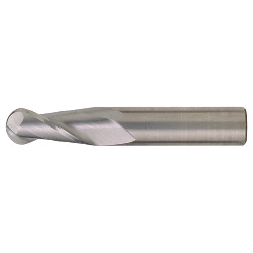 ‎1/8″ Dia. × 1/8″ Shank × 1/4″ DOC × 1-1/2″ OAL, Carbide Bright, Spiral , 2 Flute, CW Helix, Round, Ballnose End Mill - Exact Industrial Supply