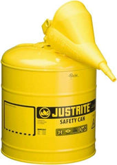 Justrite - 5 Gal Galvanized Steel Type I Safety Can - 16-7/8" High x 11-3/4" Diam, Yellow - Top Tool & Supply