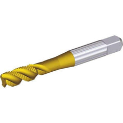 Kennametal - 7/16-20 3 Flute Modified Bottoming Spiral Flute Tap - Cobalt, TiCN/TiN Finish, 80.3mm OAL, Right Hand Flute, Right Hand Thread, H3 - Top Tool & Supply