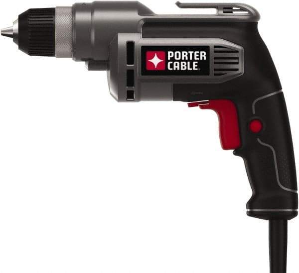 Porter-Cable - 3/8" Keyless Chuck, 2,500 RPM, Pistol Grip Handle Electric Drill - 6.5 Amps, 120 Volts, Reversible, Includes 3/8" Drill - Top Tool & Supply