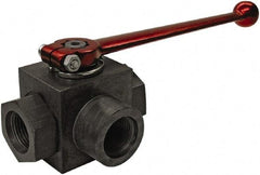 HYDAC - 3/4" Pipe, Full Port, Carbon Steel Full Port Ball Valve - Three Way, SAE Ends, Straight Handle, 6,000 WOG - Top Tool & Supply