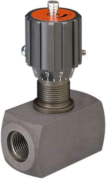 HYDAC - 1/2" Pipe, Inline Flow Control Needle Valve - SAE Ends, Carbon Steel Valve, 5,000 Max psi - Top Tool & Supply