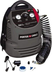 Porter-Cable - 0.8 hp, 2 CFM at 90 psi Hand Carry Compressor - 1.5 Gallon Tank, 10 Amp, 150 Max psi, 120V - Top Tool & Supply