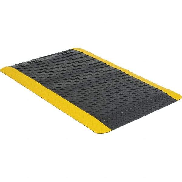 Wearwell - 3' Long x 2' Wide, Dry Environment, Anti-Fatigue Matting - Black with Yellow Borders, Vinyl with Urethane Sponge Base, Beveled on 4 Sides - Top Tool & Supply