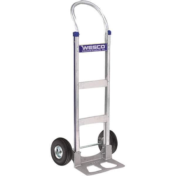 Wesco Industrial Products - 600 Lb Capacity 49" OAH Hand Truck - 14 x 7-1/2" Base Plate, Swept Back, Continuous Handle, Aluminum, Full Pneumatic Wheels - Top Tool & Supply