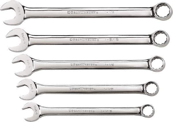 GearWrench - 5 Piece, 1-1/16" to 1-1/2", 12 Point Combination Wrench Set - Inch Measurement Standard, Chrome Finish - Top Tool & Supply