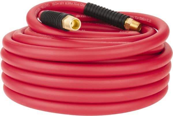 PRO-SOURCE - 1/2" ID x 0.7874" OD 50' Long Multipurpose Air Hose - MNPT x MNPT Ends, 300 Working psi, -40 to 180°F, 1/2" Fitting, Red - Top Tool & Supply