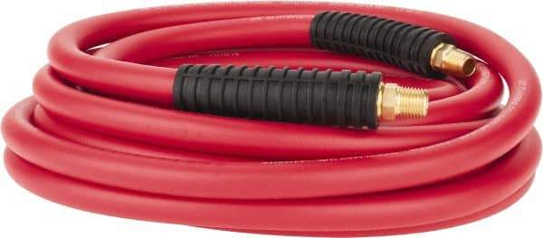 PRO-SOURCE - 3/8" ID x 0.6496" OD 25' Long Multipurpose Air Hose - MNPT x MNPT Ends, 300 Working psi, -40 to 180°F, 1/4" Fitting, Red - Top Tool & Supply