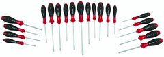 20 Piece - SoftFinish® Cushion Grip Screwdriver Set - #30299 - Includes: Slotted 3.0 - 8.0mm Phillips #0 - 2 Square # 1 - 3 PoziDriv #1 - 2 Torx® T6 - T30 - Top Tool & Supply