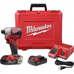 Milwaukee Tool - 18 Volt, 1/4" Drive, 133 Ft/Lb Torque, Cordless Impact Driver - Pistol Grip Handle, 3200 RPM, 2 Lithium-Ion Batteries Included - Top Tool & Supply