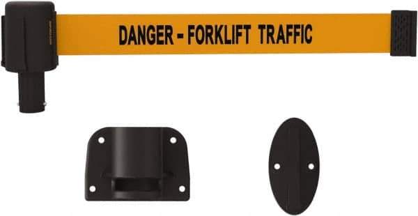 Banner Stakes - 15' Long x 2-1/2" Wide Nylon/Polyester Wall-Mounted Indoor Barrier - Black on Orange - Top Tool & Supply