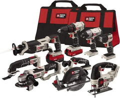 Porter-Cable - 20 Volt Cordless Tool Combination Kit - Includes 1/2" Drill/Driver, 1/4" Impact Driver, 6-1/2" Circular Saw, Reciprocating Tiger Saw, Jig Saw, Oscillating Multi-Tool, Cut-Off Tool/Grinder & Flashlight, Lithium-Ion Battery Included - Top Tool & Supply