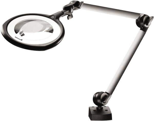 Waldmann Lighting - 31 Inch, Articulated, Clamp Mounted, LED, Silver, Magnifying Task Light - 14 Watt, 100 to 240 Volt, 1.75x Magnification, 160mm Wide - Top Tool & Supply