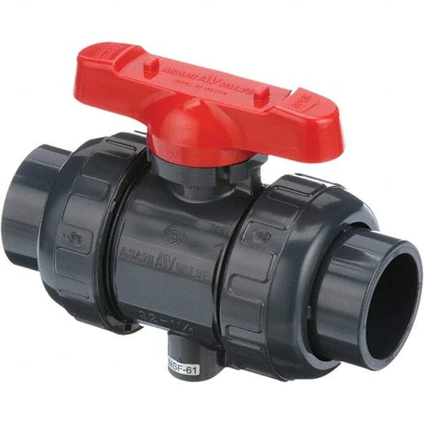 Asahi/America - 2-1/2" Pipe, Full Port, PVC True Union Design Ball Valve - 1 Piece, Threaded Ends, Tee Handle - Top Tool & Supply