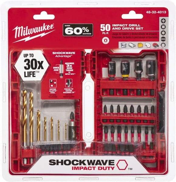 Milwaukee Tool - Impact Ready Accessory Set - 1/16 to 1/4" Hex, #1, #2, 1/4" Hex Drive, Phillips, Slotted, Torx, Square Point - Top Tool & Supply