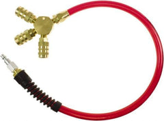 PRO-SOURCE - 3/8" ID 2' Long Lead-In Whip Hose - Manifold with (3) 6-Ball Automotive Couplers Ends, 200 Working psi, 165°, 1/4" Fitting, Transparent Red - Top Tool & Supply