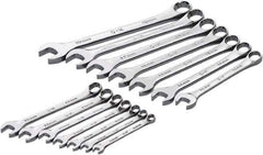 SK - 14 Piece, 6mm to 19mm, 12 Point Combination Wrench Set - Metric Measurement Standard, Full Polish Chrome Finish, Comes in Roll-Up Pouch - Top Tool & Supply