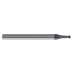 End Mills for Hardened Steels - Finishers - 0.0470″ (3/64″) Cutter Diameter × 0.0080″ Radius × 0.0380″ Length of Cut × 0.3758″ Reach Carbide Corner Radius End Mill for Hard Milling, 2 Flutes, AlTiN Nano Coated - Exact Industrial Supply