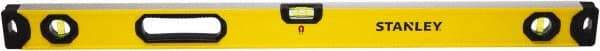 Stanley - Magnetic 48" Long 3 Vial Box Beam Level - Aluminum, Yellow, 1 Level & 2 Plumb Vials - Top Tool & Supply