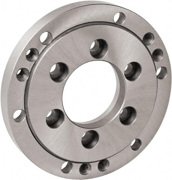 Bison - Adapter Back Plate for 16" Diam Self Centering Lathe Chucks - A2-8 Mount, 5.3583" Through Hole Diam, 15.748" OD, 0.1772" Flange Height, Cast Iron - Top Tool & Supply