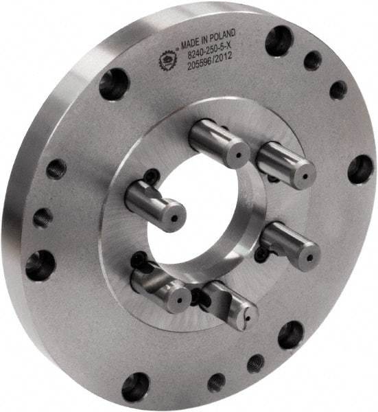 Bison - Adapter Back Plate for 16" Diam Self Centering Lathe Chucks - D1-8 Mount, 5.3583" Through Hole Diam, 15.748" OD, 0.1772" Flange Height, Cast Iron - Top Tool & Supply