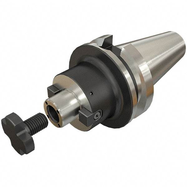 Iscar - BT50 Taper Shank 27mm Pilot Diam Shell Mill Holder - 100mm Flange to Nose End Projection, 58mm Nose Diam, Through-Spindle & DIN Flange Coolant - Exact Industrial Supply