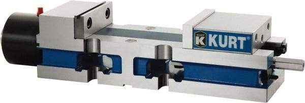 Kurt - 4" Jaw Width, 6" Jaw Opening Capacity, Horizontal Stationary Machine Vise - Hydraulic Operation, 7,800 Lb Capacity, 1 Station, 14.16" Long x 3.4900" High x 1-15/64" Deep, 1.235" Jaw Height, Ductile Iron - Top Tool & Supply