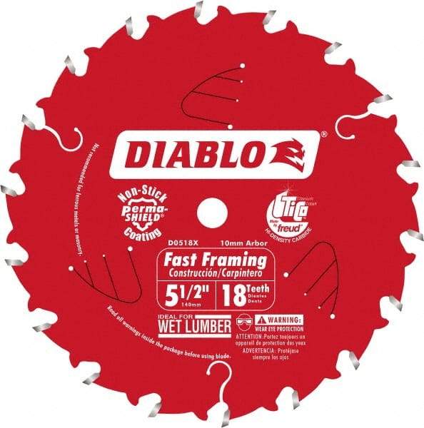 Freud - 5-1/2" Diam, 10mm Arbor Hole Diam, 18 Tooth Wet & Dry Cut Saw Blade - Carbide-Tipped, Framing Action, Standard Round Arbor - Top Tool & Supply