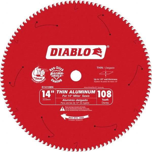 Freud - 14" Blade Diam, 108 Teeth, Carbide-Tipped Cold Saw Blade - 1" Arbor Hole Diam, 0.071" Blade Thickness - Top Tool & Supply