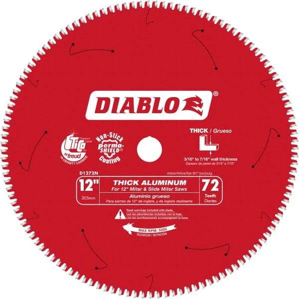 Freud - 12" Blade Diam, 72 Teeth, Carbide-Tipped Cold Saw Blade - 1" Arbor Hole Diam, 0.071" Blade Thickness - Top Tool & Supply