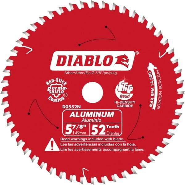 Freud - 5-7/8" Blade Diam, 52 Teeth, Carbide-Tipped Cold Saw Blade - 5/8" Arbor Hole Diam, 0.045" Blade Thickness - Top Tool & Supply