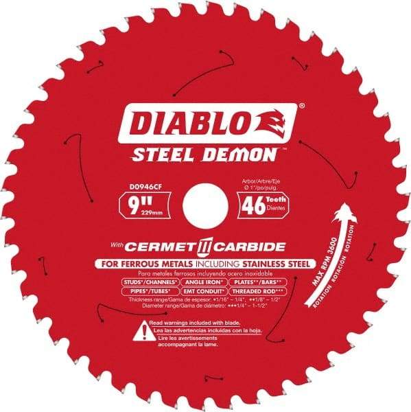 Freud - 9" Blade Diam, 46 Teeth, Carbide-Tipped Cold Saw Blade - 1" Arbor Hole Diam, 1/16" Blade Thickness - Top Tool & Supply