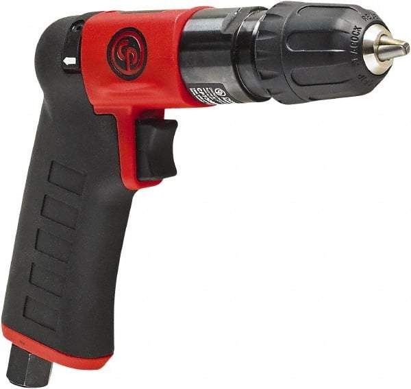 Chicago Pneumatic - 1/4" Reversible Keyless Chuck - Pistol Grip Handle, 2,800 RPM, 0.3 hp, 90 psi - Top Tool & Supply