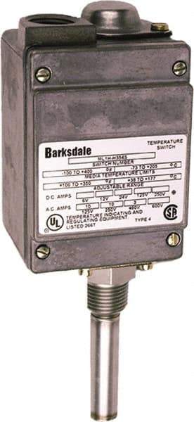 Barksdale - 150 to 450°F Local Mount Temperature Switch - 1/2" NPT, 9/16 x 2-25/32 Rigid Stem, Brass, ±1% of mid-60% of F.S. - Top Tool & Supply