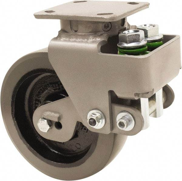 Hamilton - 8" Diam x 2" Wide, Polyurethane Mold on to Cast Iron Center Swivel Caster - 1,645 Lb Capacity, Top Plate Mount, 4" x 5" Plate, Sealed Precision Ball Bearing Bearing - Top Tool & Supply