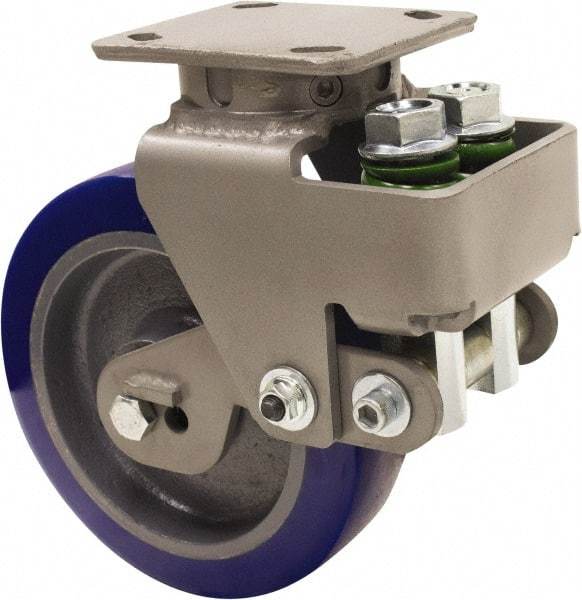 Hamilton - 8" Diam x 2" Wide, Polyurethane Mold on to Cast Iron Center Swivel Caster - 1,315 Lb Capacity, Top Plate Mount, 4" x 5" Plate, Sealed Precision Ball Bearing Bearing - Top Tool & Supply