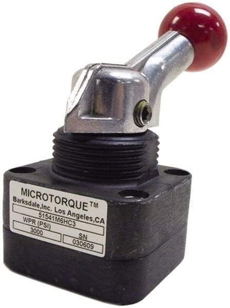 Barksdale - 0.72 GPM 1/4 Inlet Anodized Aluminum Hydraulic Control Valve - 1/4 Thread, 6,000 psi, 3" High x 2.03" Wide x 4.11" Long, 0.09 CV Rate - Top Tool & Supply