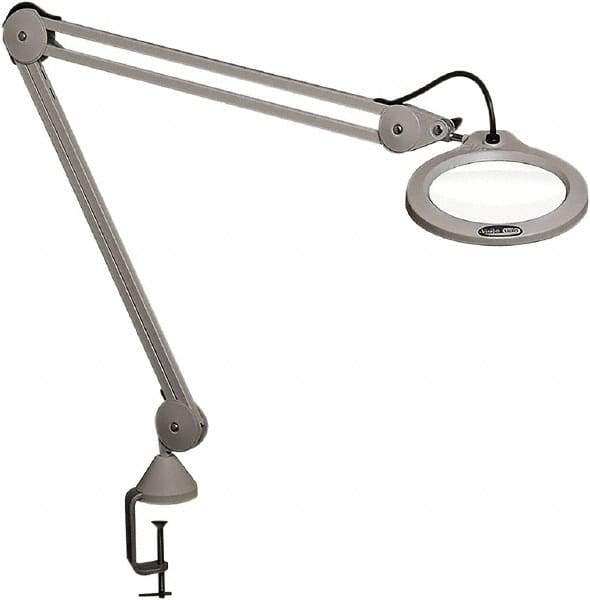 Vision Engineering - 30" Arm, Spring Suspension, Clamp Mount, LED, Light Gray, Magnifying Task Light - 10 Watts, 100-240 Volts, 2.25x Magnification, 5" Wide x 8" Long - Top Tool & Supply