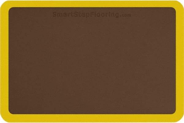 Smart Step - 3' Long x 2' Wide, Dry Environment, Anti-Fatigue Matting - Brown with Yellow Borders, Urethane with Urethane Sponge Base, Beveled on All 4 Sides - Top Tool & Supply