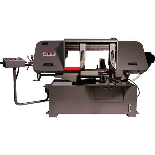 Jet - 19-1/4 x 4" Max Capacity, Semi-Automatic Variable Speed Pulley Horizontal Bandsaw - 90 to 370 SFPM Blade Speed, 230/460 Volts, 45 & 90°, 3 hp, 3 Phase - Top Tool & Supply