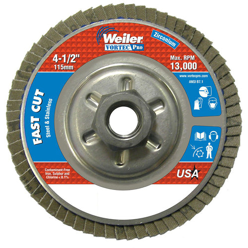 ‎4-1/2″ Vortec Pro Abrasive Flap Disc, Angled, Aluminum Backing, 60Z, 5/8″-11 UNC Nut - Top Tool & Supply