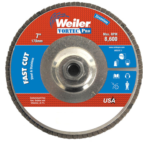 ‎7″ Vortec Pro Abrasive Flap Disc, Angled, Aluminum Backing, 60Z, 5/8″-11 UNC Nut - Top Tool & Supply