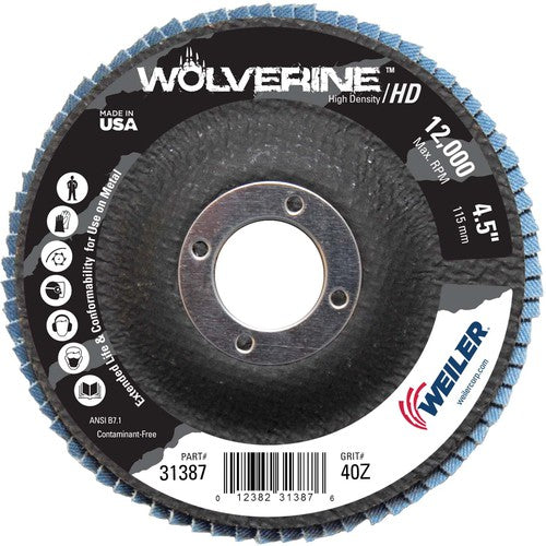 4 1/2″ - 7/8″ - 40 Grit - T29 Zirconium Wolverine Fast Cut Flap Disc - Top Tool & Supply